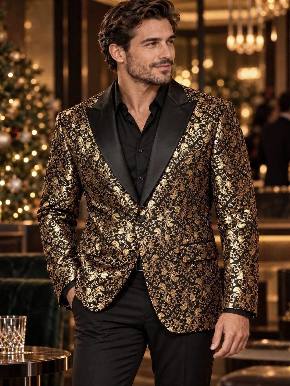 New COOFANDY Men's GOLD Black Metallic Tuxedo Jacket Coat Holiday BLAZER Size XL